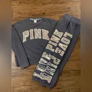 PINK VS BLING SWEATSHIRT / GRAY SEQUINS JOGGER PANTS OUTFIT